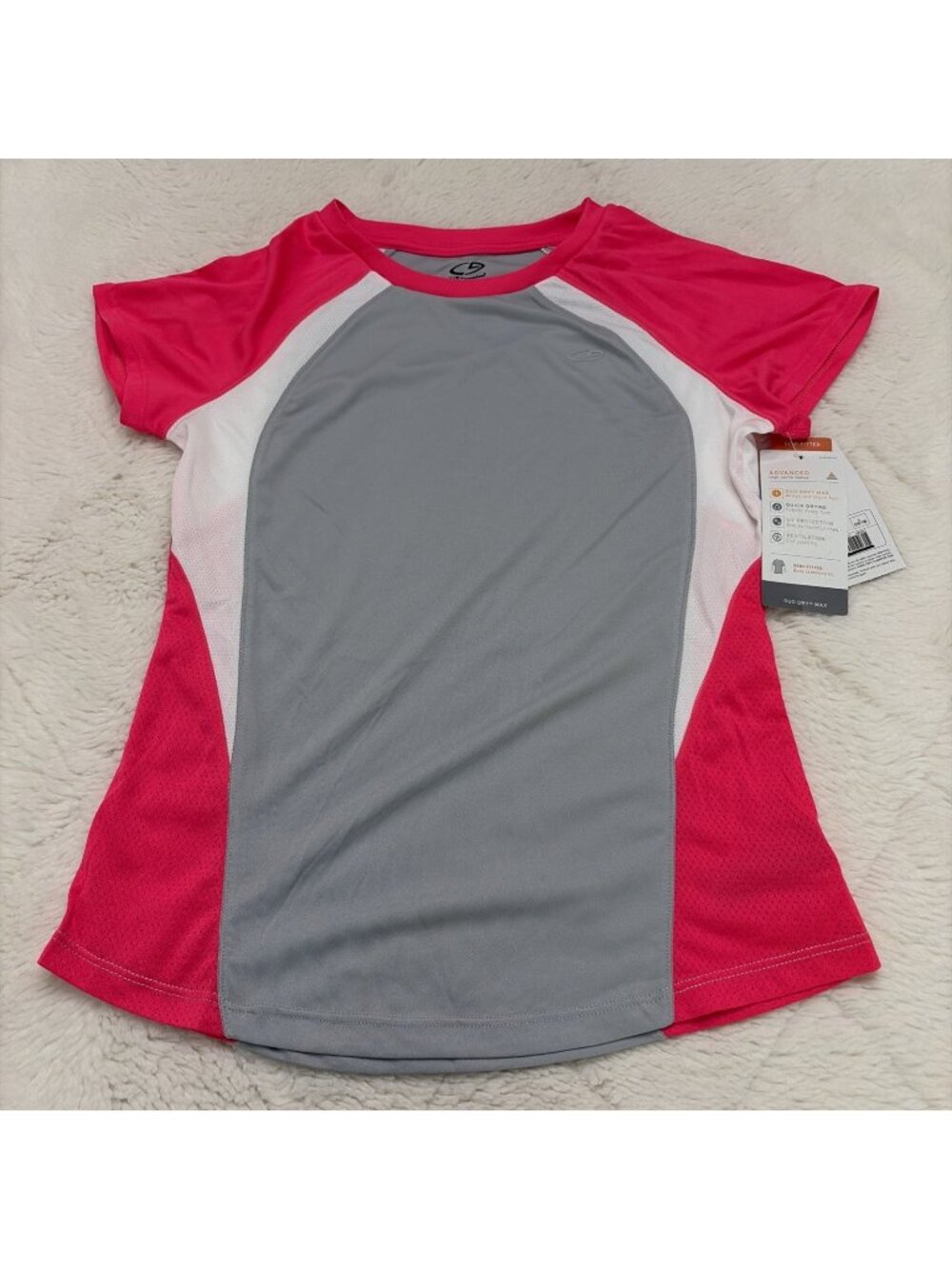 Champion Girls NWT Semi Fitted Gray Pink Athletic Tee L 10/12 UV Protection